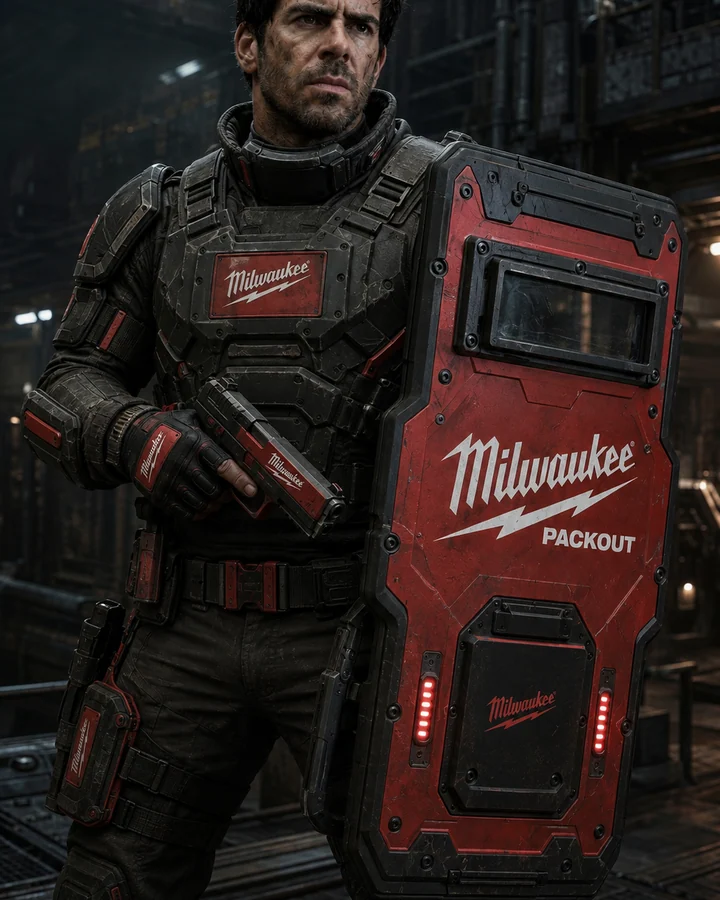 Bob in a workshop wearing a rugged mechanical pressure suit