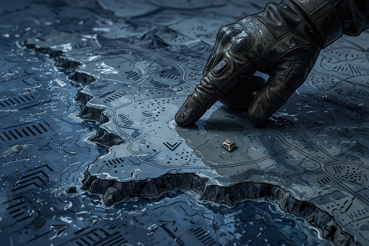 The selected marker settles on Quarry Terrace, where water, cover, and landing geometry overlap